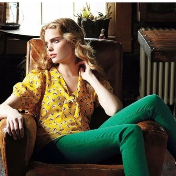 [anthro] Girls from Savoy Owl Moon Silk Print Tie Front Peplum Puff Sleeve Top - Picture 2 of 11